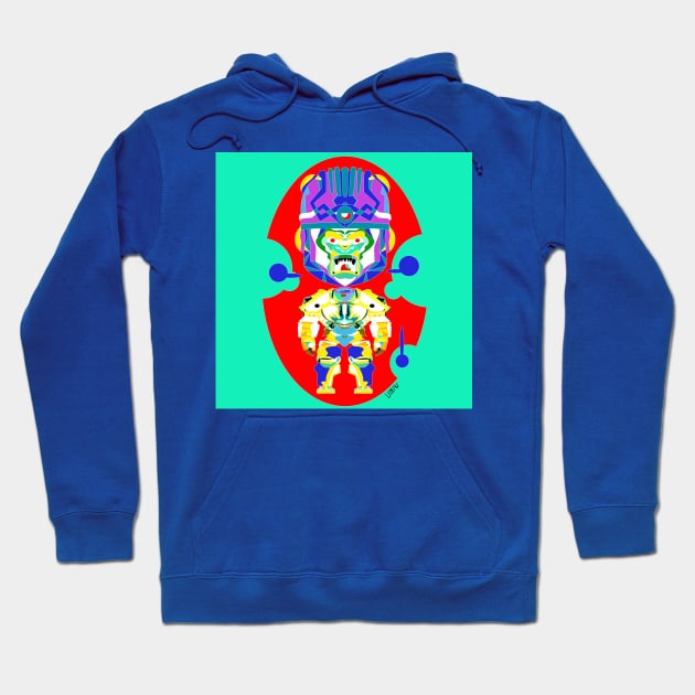 sisimite ape gorilla in sentinel armor ecopop art in color Hoodie by jorge_lebeau